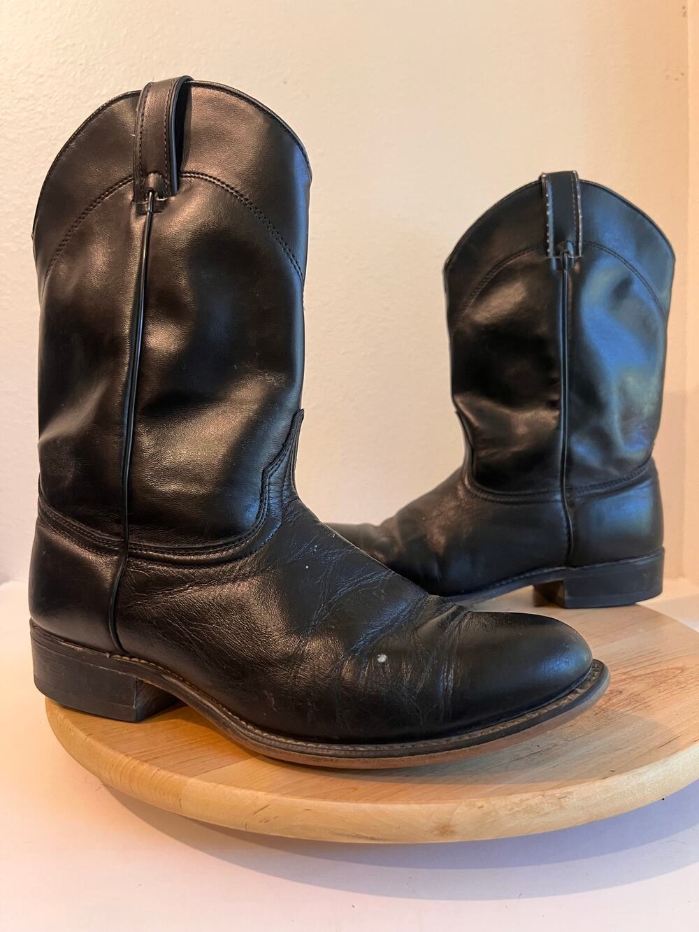 Black Laredo 90s Genuine Leather USA Made Pull on Western Boots Size 10 Women's